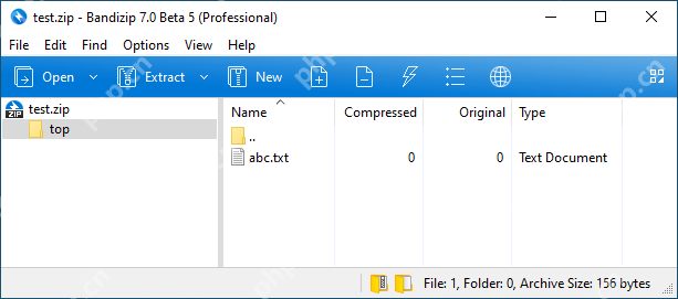 Windows 桌面版 Bandizip 打开 test.zip 并显示压缩包内容列表
