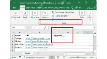 Excel 公式栏输入 HYPERLINK 函数，把 A2 文本地址生成可点击超链接