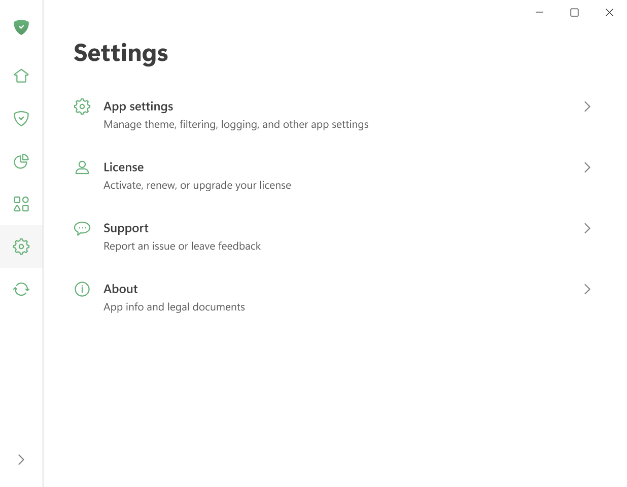 AdGuard 设置首页包含 App settings 入口