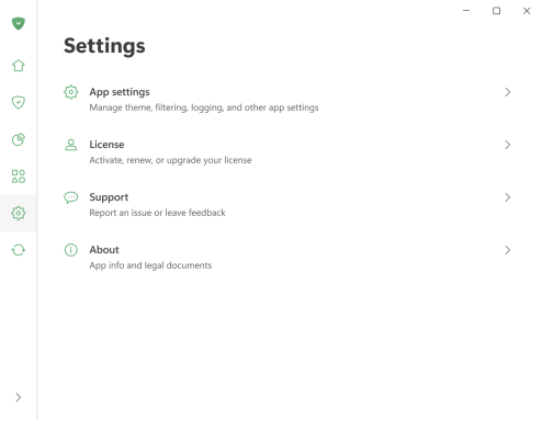 AdGuard 设置首页包含 App settings 入口