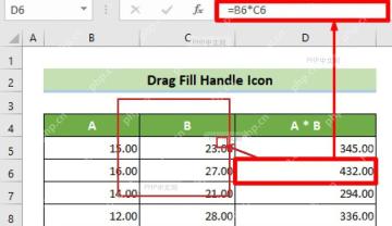 Excel 结果单元格右下角填充柄向下复制乘法公式