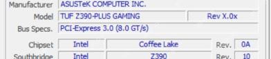 CPU-Z Mainboard 页面 Bus Specs 字段显示 PCI-Express 规格用于对照显卡通道速度