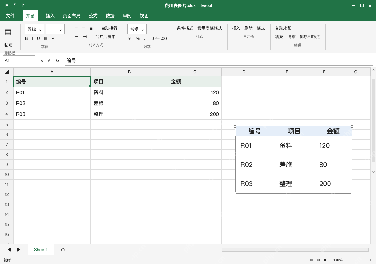 模拟 Microsoft Excel Windows桌面版 完整窗口:粘贴后选中图片,核对金额没有截断
