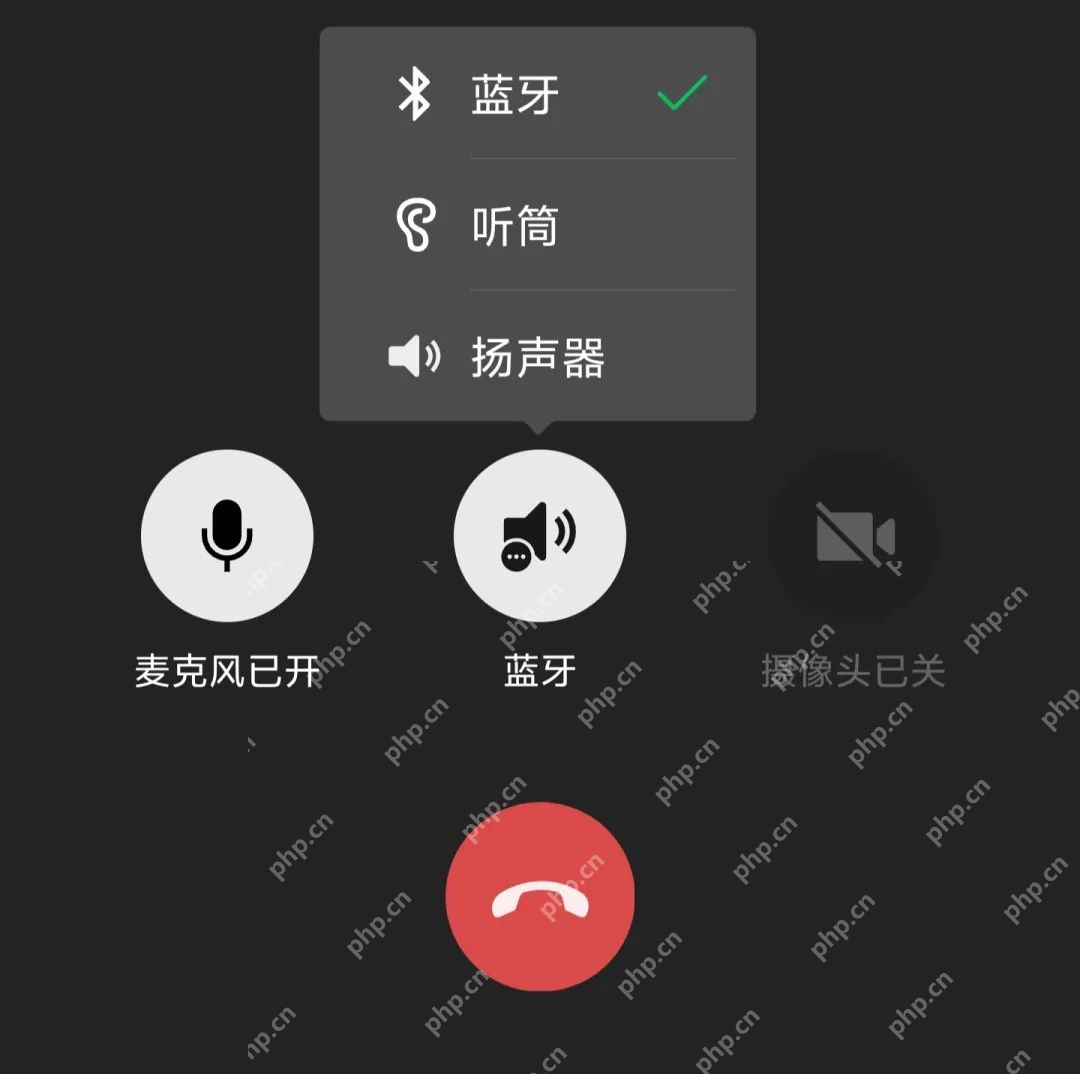 微信手机端蓝牙连接时在设备菜单中选择:声音输出菜单中的扬声器