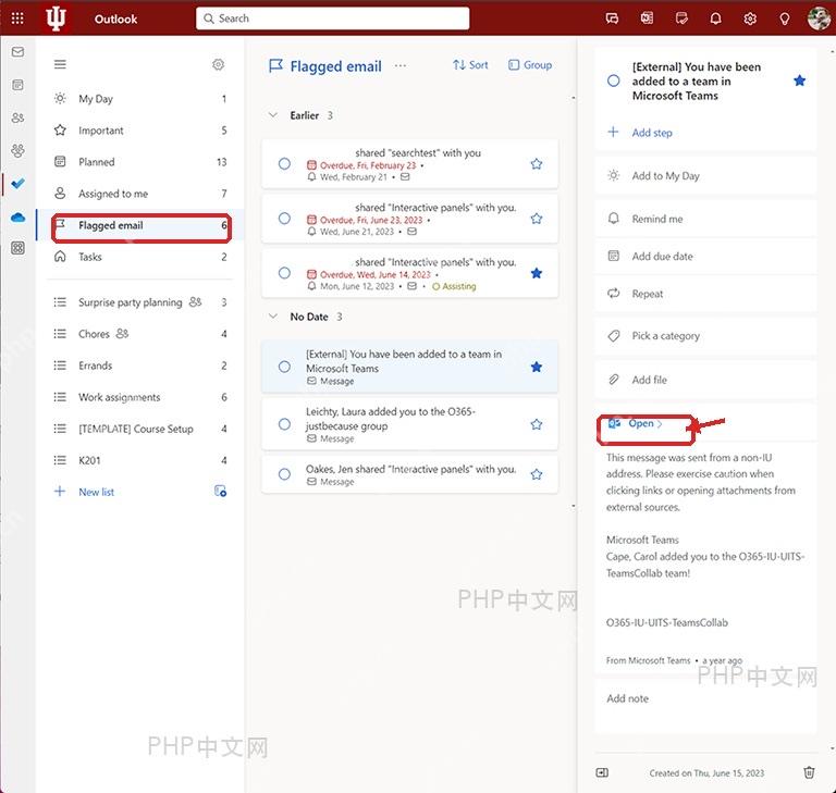Microsoft To Do 的 Flagged email 列表和邮件任务详情