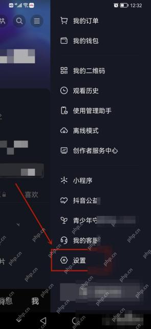 抖音怎么开启账号保护：在抖音侧边菜单点击设置入口。