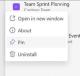 Teams 左侧栏中 Planner 应用的固定菜单包含 Pin 选项