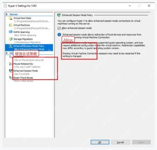 Hyper-V 设置中的 Enhanced Session Mode Policy 选项