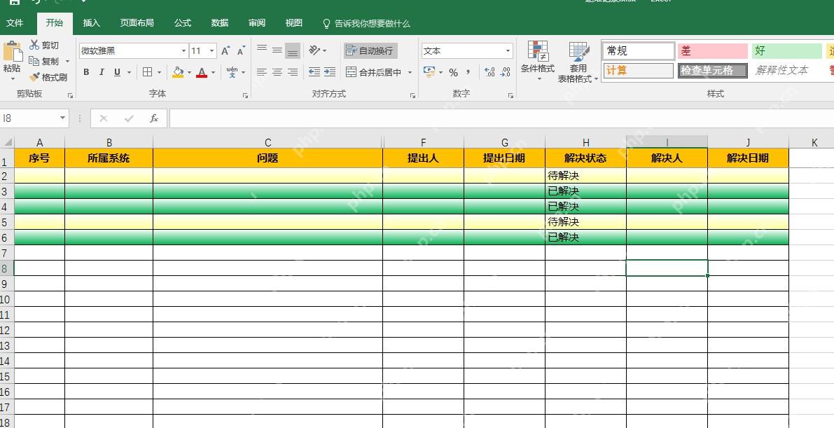 Excel 根据状态列将整行自动变色后的效果