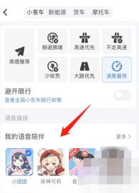 高德地图导航设置页我的语音陪伴区域,用于切换导航声音人物