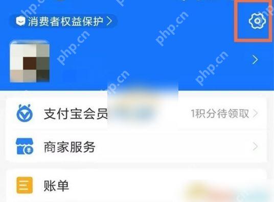 支付宝我的页面点击右上角设置