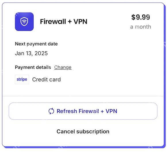Brave Premium 账户中的网络保护订阅卡片