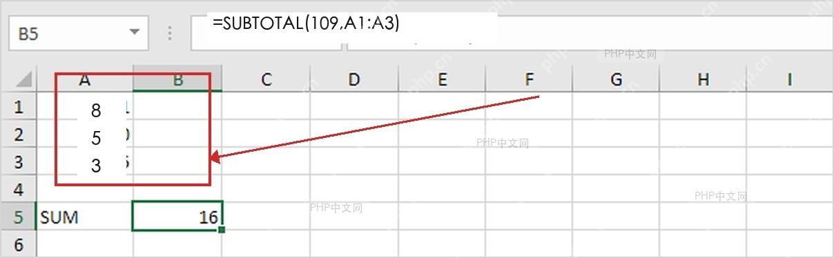 Excel SUBTOTAL公式中框选引用区域