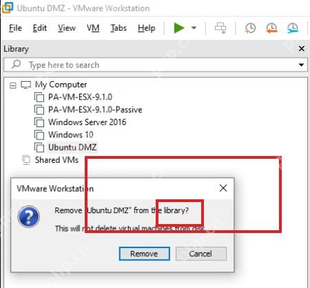 VMware Workstation Library 中 Remove from the library 确认框提示不会删除磁盘文件