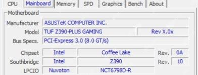 CPU-Z Mainboard 页面 Motherboard 区域显示厂商和 Model 型号