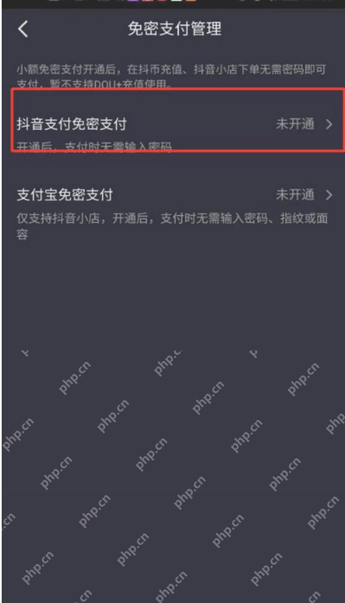 抖音免密支付管理中的支付渠道状态