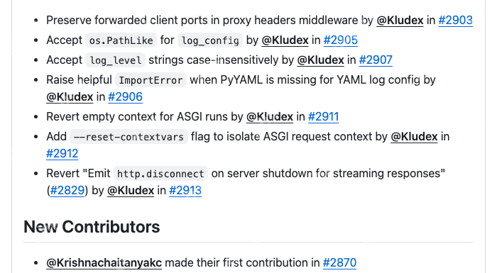 Uvicorn 0.45.0 发布记录列出 reset-contextvars 选项