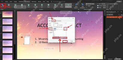 PowerPoint 计时窗口中选择 Until End of Slide 并使用预览检查动画重复播放