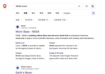 Brave Search已加载的网页结果,显示搜索框、分类、网址和摘要