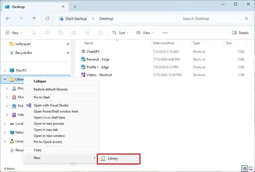Win11 在 Libraries 上右键新建 Library