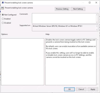 Win11 组策略中打开 Prevent enabling lock screen camera 策略窗口