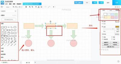 WPS 流程图界面中选中图形并定位右侧格式设置面板入口