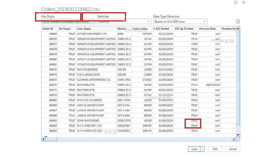 Excel 外部数据导入界面,第二步:选好文件并检查预览,关键入口和数据区域已标出