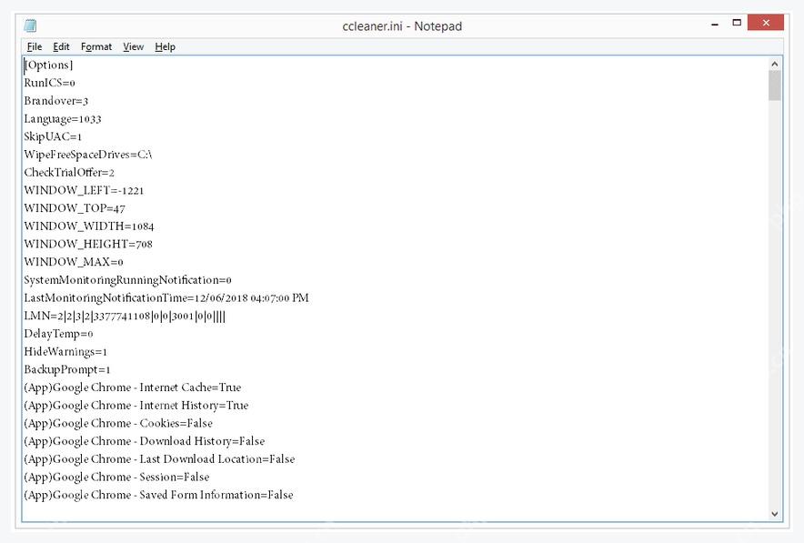 Windows 电脑端记事本中打开的 ccleaner.ini 清理配置内容
