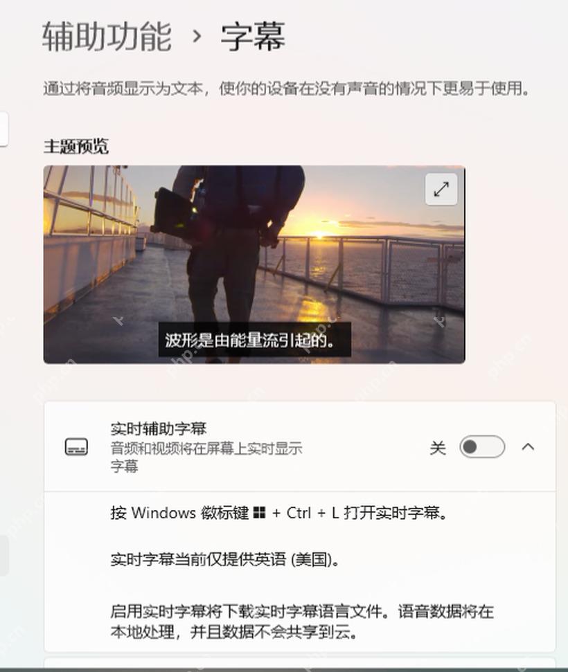 Win11 辅助功能字幕页面打开实时辅助字幕