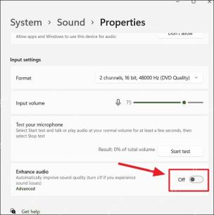 Win11 麦克风属性页关闭增强音频