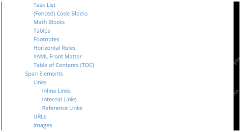 目录块中列出 Overview、Block Elements、Headers 等条目。