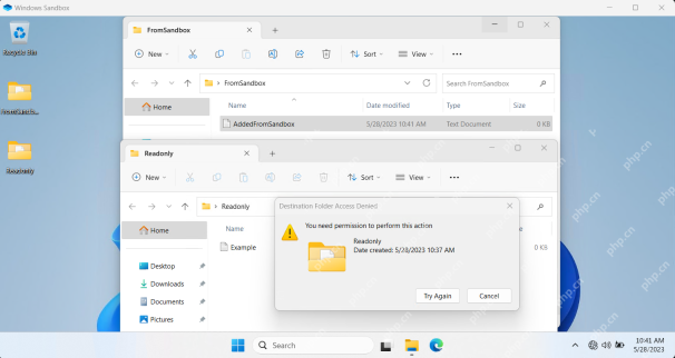 Windows Sandbox 桌面中显示 FromSandbox 和 Readonly 映射文件夹