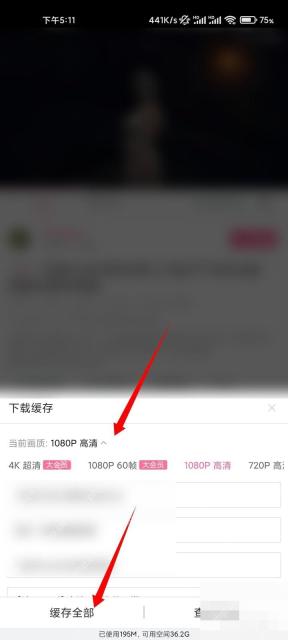哔哩哔哩缓存页面里的清晰度选项