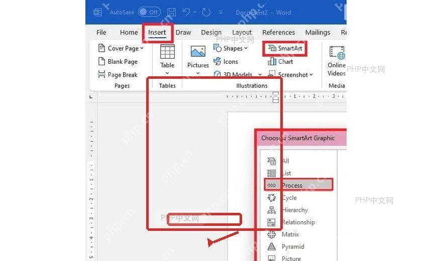 Word SmartArt流程图模板选择窗口