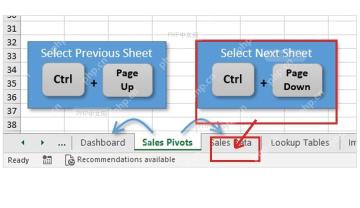 Excel工作表标签中使用Ctrl加Page Down切换到右侧Sheet