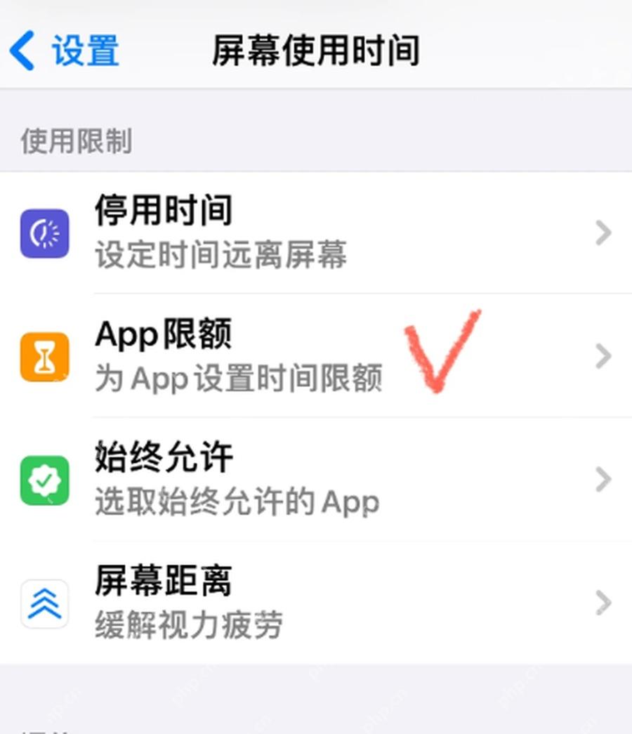 在 iPhone 屏幕使用时间中打开 App 限额