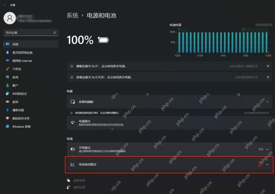 Windows 11 电池使用情况页面