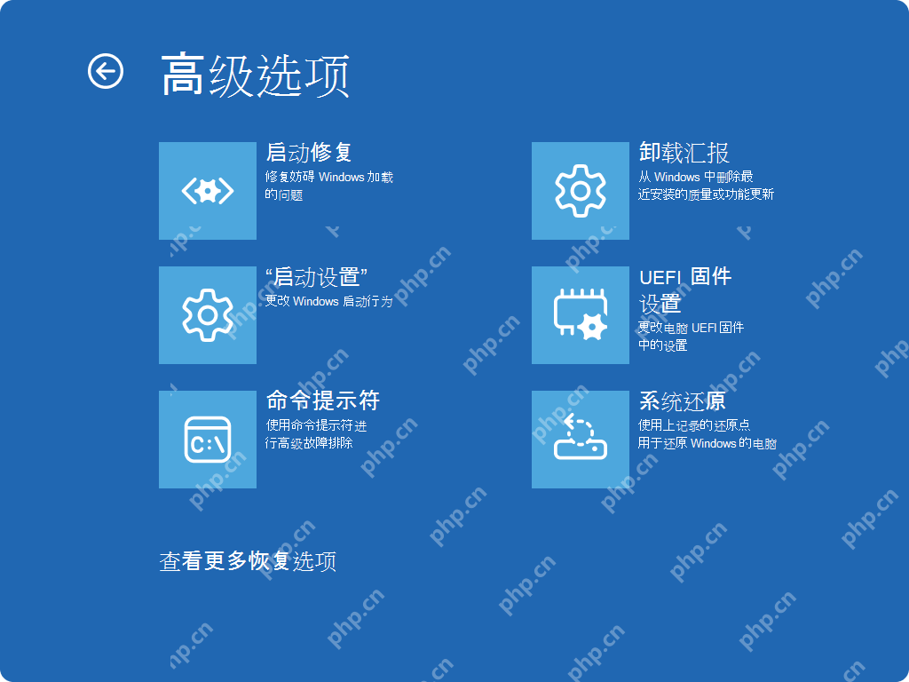 Win10 恢复环境高级选项页面显示启动修复和命令提示符
