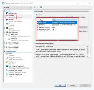 Hyper-V 虚拟机 Settings 的 Firmware 页面中调整 Boot order 启动顺序