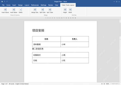 模拟 Word Windows 完整窗口：拆成两张表，检查表头和分页