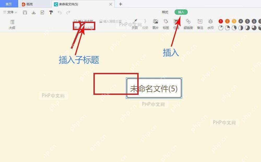 WPS 思维导图中心主题被选中,功能区同级主题入口用于对应 Enter 新增同级主题