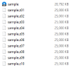 Windows 文件列表同时显示 sample.zip 与 sample.z01 到 sample.z10，证明分卷解压失败时需要把所有分卷放在同一目录并且从 sample.zip 这一卷开始。