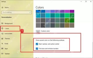 Windows10 颜色设置中在标题栏和窗口边框显示主题色的复选框