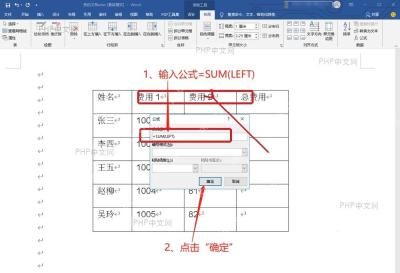 Word 公式窗口中公式框填写 SUM ABOVE,并可在数字格式中选择结果格式
