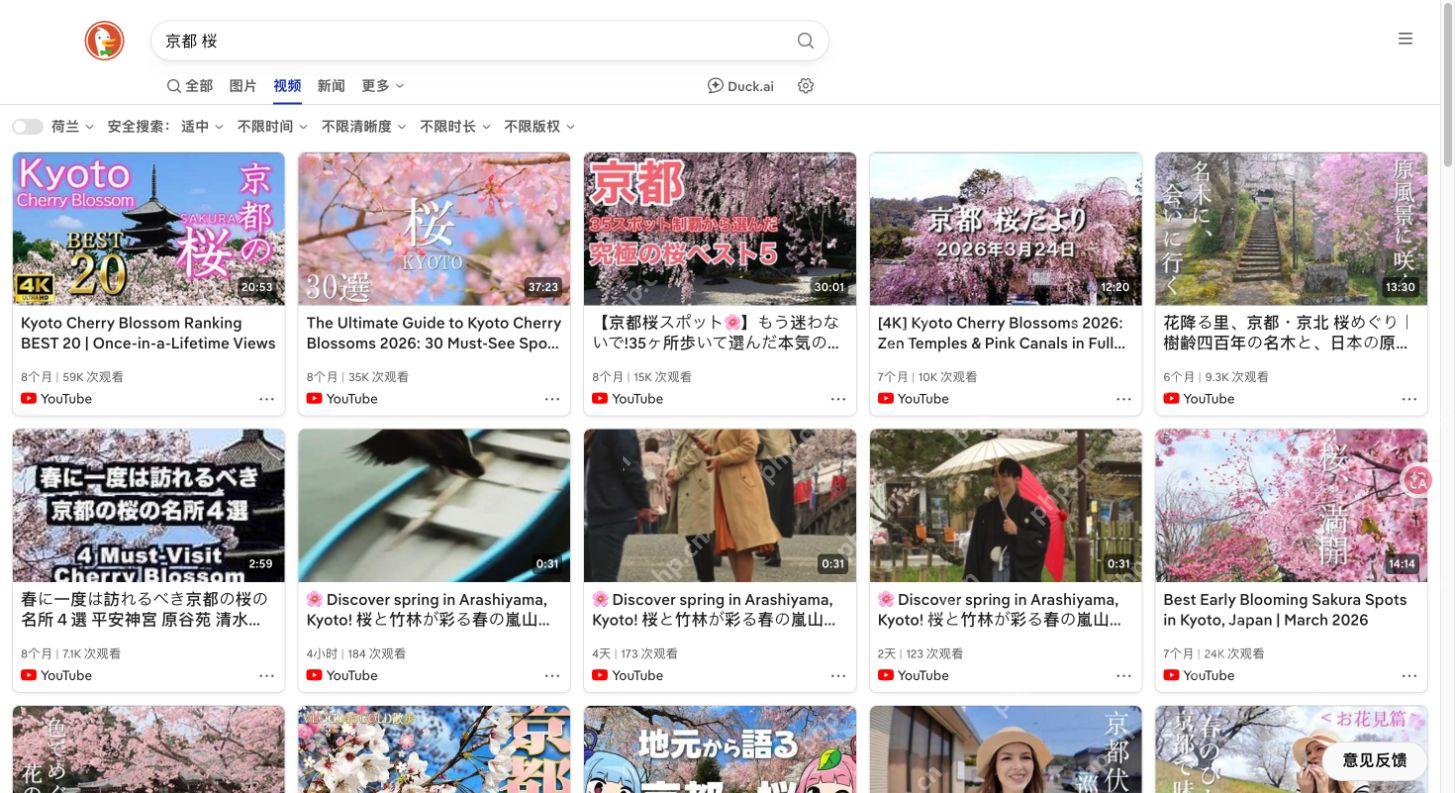视频结果的来源与时长
