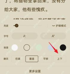 番茄免费小说阅读更多设置页,用于查找翻页方式