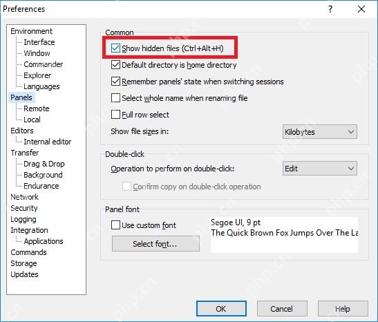 WinSCP 远程面板中显示 .htaccess 隐藏文件
