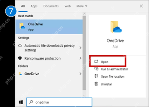 Microsoft 365 Windows 开始菜单搜索 OneDrive 并点击打开