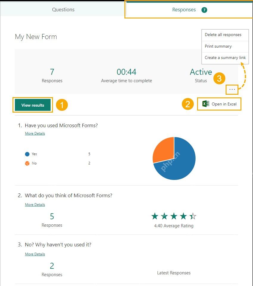 Microsoft Forms查看响应结果并导出Excel界面