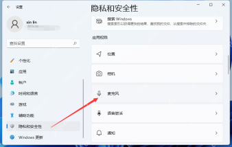Win11 隐私和安全性页面中的麦克风入口